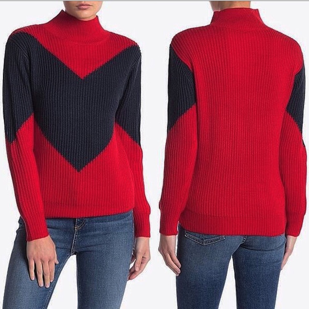 Love by Design Red Mock Neck Chevron Sweater XL New